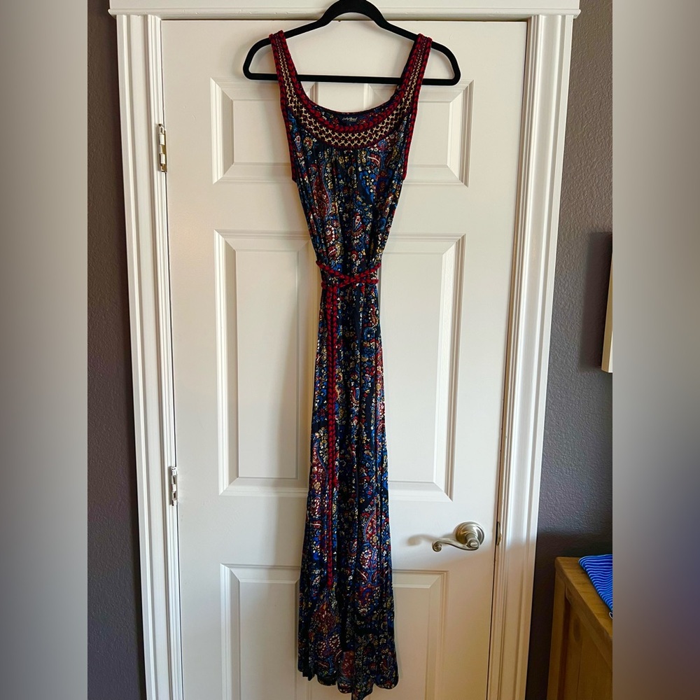 Lucky Brand Red and Blue Halter Maxi Dress